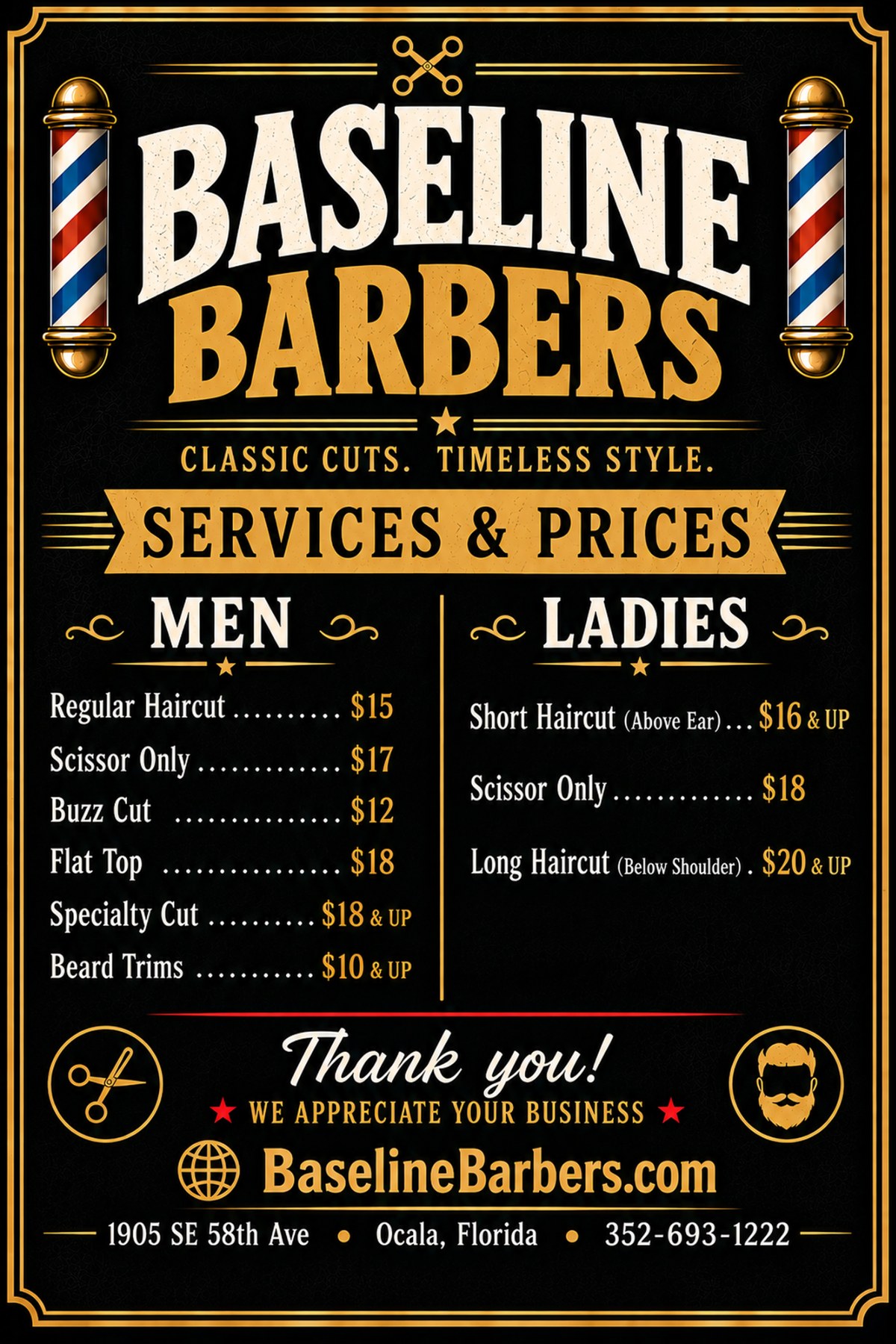 Baseline Barbers services and prices